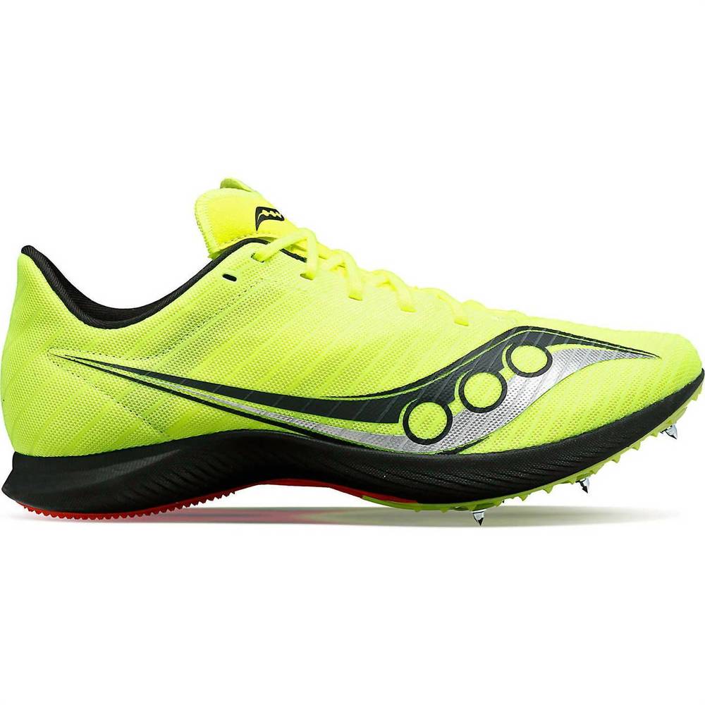 NEW SAUCONY women's velocity mp spikes shoes in citron/black